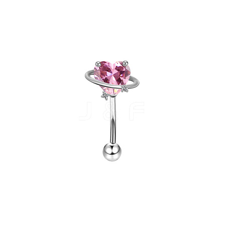 Heart 304 Stainless Steel Pink Cubic Zirconia Eyebrow Curved Barbell Rings WG9A661-06-1