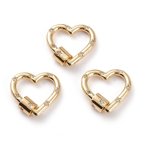 Brass Micro Pave Clear Cubic Zirconia Screw Carabiner Lock X-KK-C100-45G-G-1