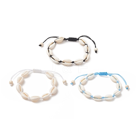 Natural Shell & Synthetic Turquoise Braided Bead Bracelet for Women BJEW-JB09245-1