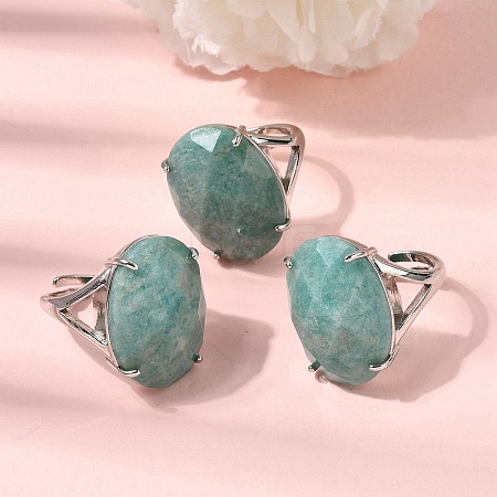 Natural Amazonite Finger Rings RJEW-C154-01K-1