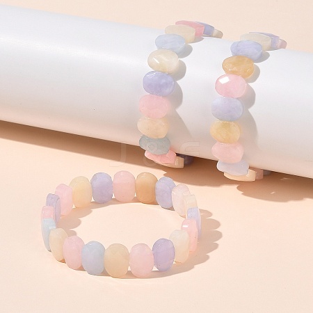 Oval Natural Malaysia Jade Beaded Stretch Bracelets G-P589-02A-02-1