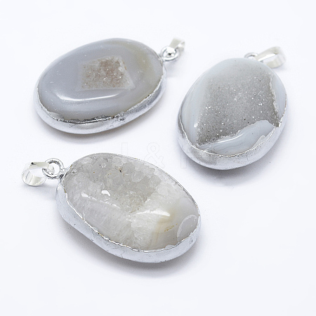 Oval Brass Natural Crystal Agate Pendants LS-G-A136-B09S-1