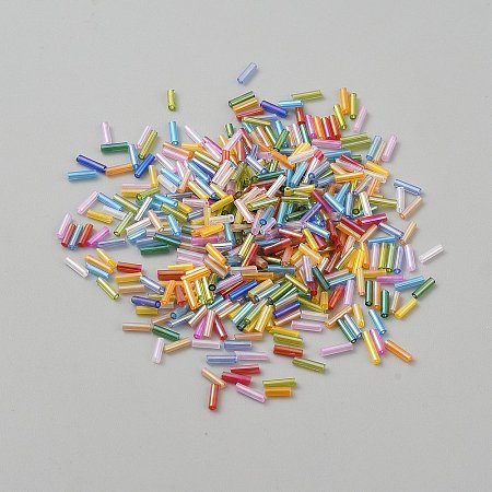 Transparent Colours Rainbow Glass Round Bugle Beads SEED-WH0004-02-1