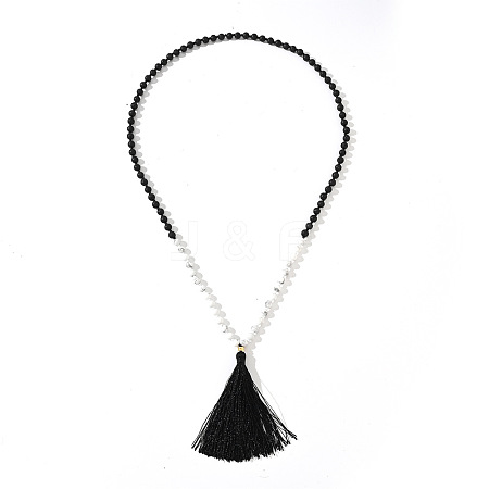 Natural Howlite Beaded Tassel Pendant Necklaces for Men IS6381-2-1