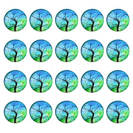 Half Round/Dome Tree Pattern Glass Flatback Cabochons for DIY Projects GGLA-YW0001-14D-1