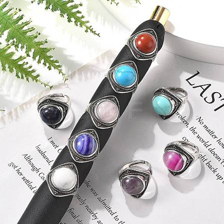 Natural & Synthetic Gemstone Adjustable Rings G-P560-03AS-1