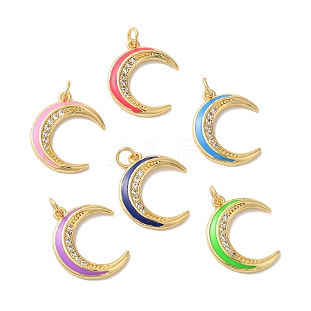 Moon Rack Plating Brass Micro Pave Cubic Zirconia Enamel Pendants KK-G504-06G-1