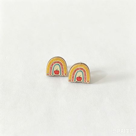 Back to School Printed Wood Stud Earrings for Women WGA6698-02-1
