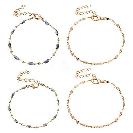 2 Bags 2 Styles Natural Gemstone Beads Bracelet & Dapped Chains Bracelet Set for Women BJEW-GO0001-15-1