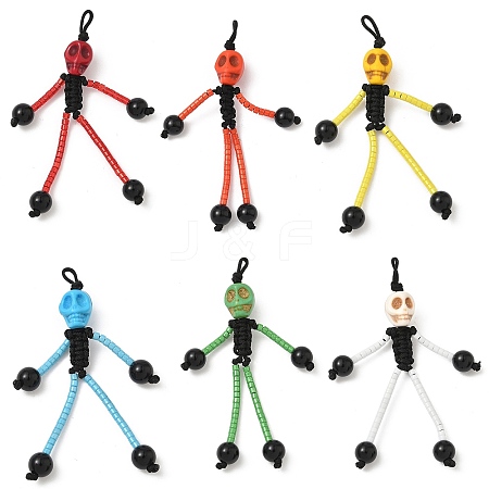 Halloween Theme Glass Seed & Natural Black Onyx & Synthetic Turquoise Beaded Pendants PALLOY-MZ00777-1