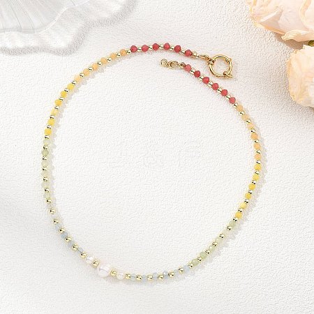 Gradient Color Gemstone & Natural Cultured Freshwater Pearl Beaded Necklaces NJEW-JN06316-03-1