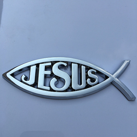 Waterproof 3D Jesus Fish ABS Plastic Self Adhesive Sticker RELI-PW0001-096A-04-1