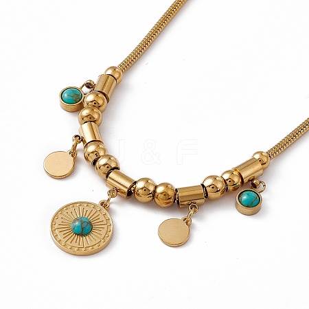 Synthetic Turquoise Pendant Necklace with 304 Stainless Steel Round Snake Chains NJEW-P269-07C-G-1