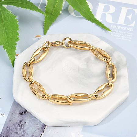 304 Stainless Steel Coffee Bean Chain Bracelets for Women Men BJEW-F488-45G-1