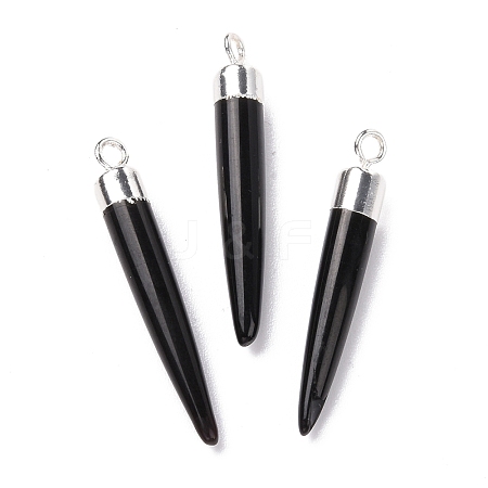 Natural Black Onyx Brass Pointed Pendants G-B025-02P-08-1