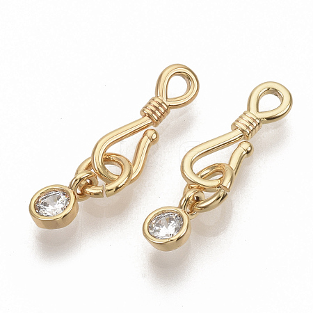 Brass Micro Pave Clear Cubic Zirconia Hook and S-Hook Clasps X-KK-T051-26G-NF-1