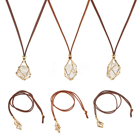 3Pcs Faux Suede Macrame Pouch  Pendant Necklaces NJEW-TAC0051-02-1