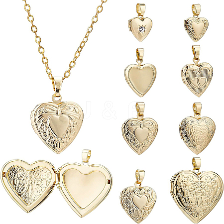 BENECREAT 8Pcs 8 Style Brass Locket Pendants KK-BC0004-42-1