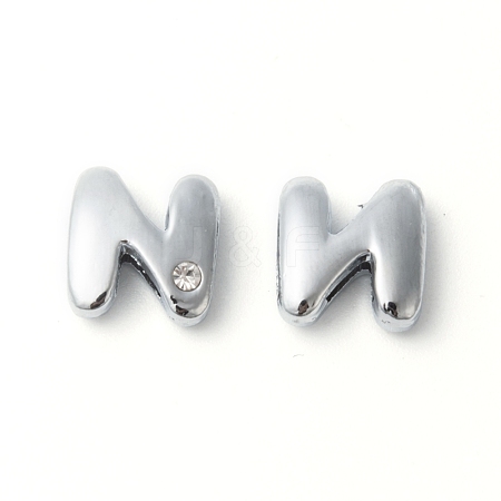 Alloy Rhinestone Initial Letter.N Slide Charms Fit DIY Wristbands & Bracelets X-ZP2N-NLF-1