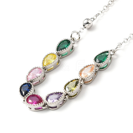 Colourful Cubic Zirconia Teardrop Pendant Necklace NJEW-G016-02P-1