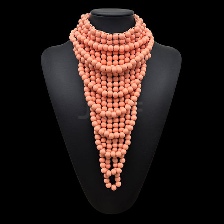 Round Wood Beaded  Multi Layered Bib Necklaces for Women FS-WG9E278-09-1