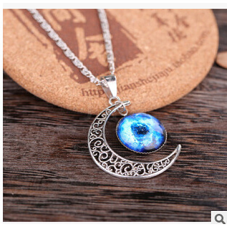 Alloy Glass Moon Syb Pendant Lumachina Chain Necklaces for Women WGDF061-08-1