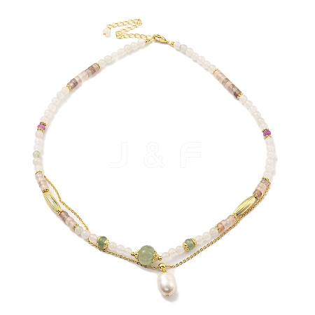 Natural Mixed Gemstone Round Beaded Necklaces NJEW-M214-07G-1