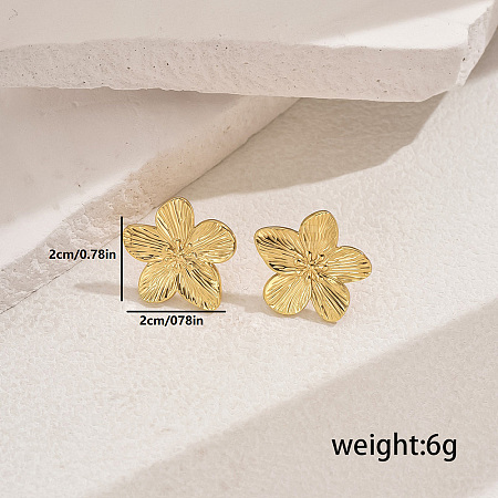 Metallic Texture Stainless Steel Flower Luxury Stud Earrings KG0398-1-1