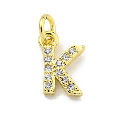 Letter Brass Micro Pave Clear Cubic Zirconia Pendants KK-K354-06G-K-1