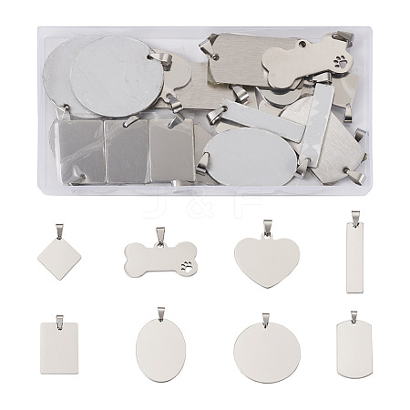 Cheriswelry 32Pcs 8 Style 201 Stainless Steel Stamping Blank Tag Pendants STAS-CW0001-10-1