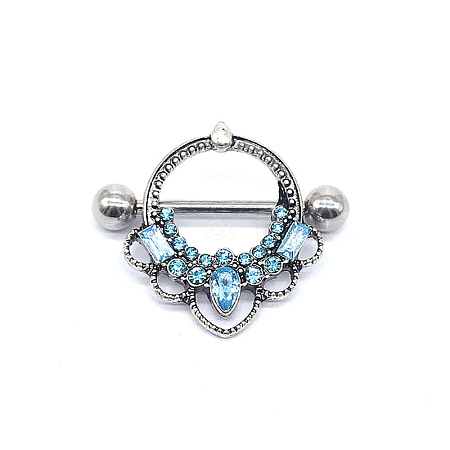 316 Surgical Stainless Steel & Zinc Alloy & Glass Rhinestone Nipple Rings WG3961D-01-1