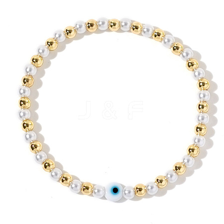 Evil Eye Fashionable Imitation Pearl Bead Stretch Bracelets for Women BC8772-1-1