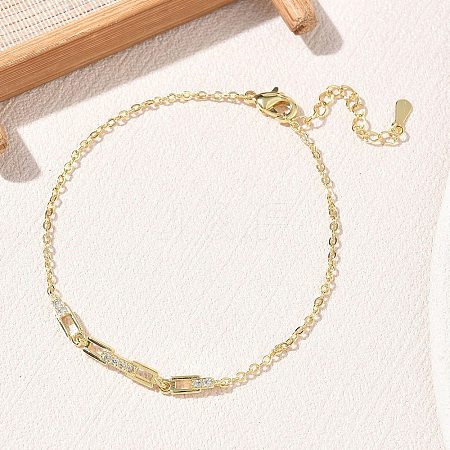 Brass Micro Pave Clear Cubic Zirconia Rectangle Link Bracelets KK-CBA6980-15G-1