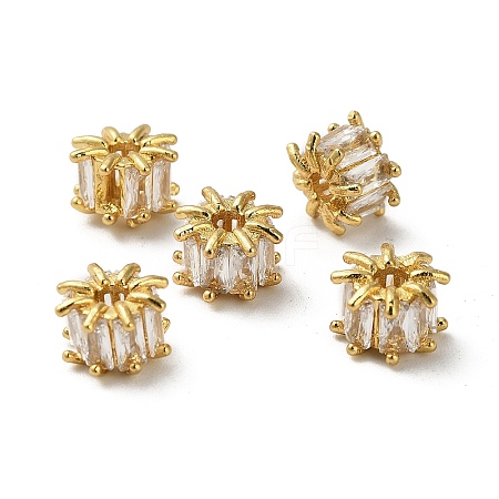 Brass Micro Pave Cubic Zirconia European Beads KK-B142-13A-01G-1