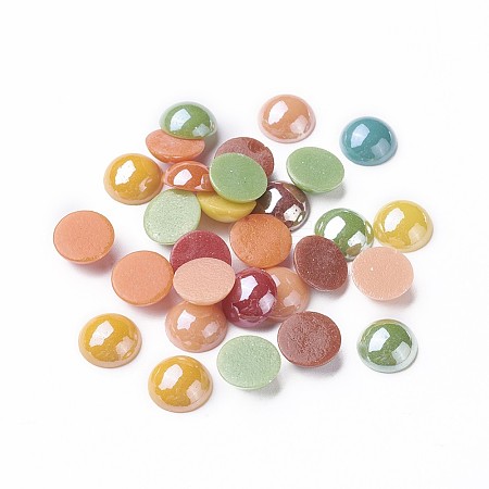 Pearlized Plated Opaque Glass Cabochons X-PORC-S801-10mm-M-1