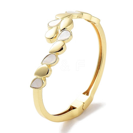 Brass Pave Shell Open Cuff Bangles for Women BJEW-Z061-11A-1