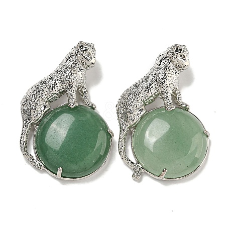 Natural Green Aventurine Half Round Pendants G-F766-06AS-10-1