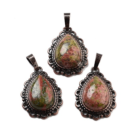 Natural Unakite Teardrop Pendants G-K363-01R-22-1