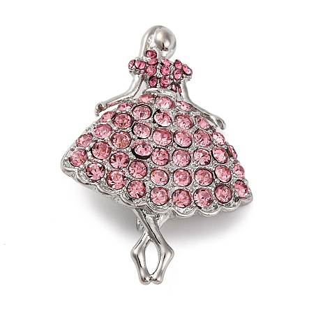 Dancing Girl Alloy Rose Rhinestone Brooch JEWB-Q045-04P-01-1