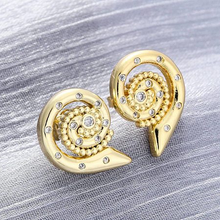Brass Micro Pave Clear Cubic Zirconia Stud Earrings EJEW-H158-07B-G-1