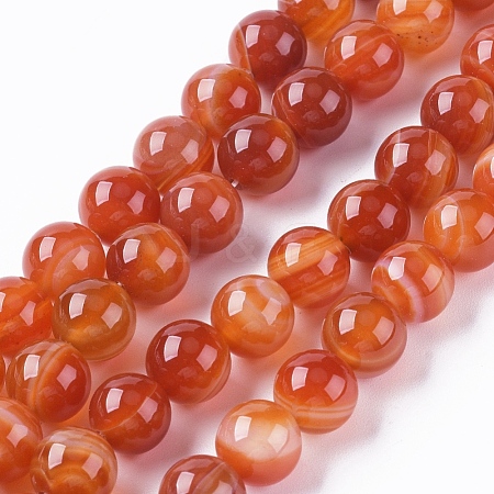 Natural Striped Agate/Banded Agate Beads Strands G-G582-10mm-59-1