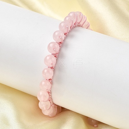 Adjustable Natural Rose Quartz Beads Braided Bead Bracelets for Women BJEW-L713-B01-1