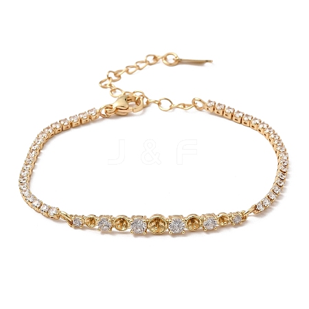 Brass Pave Clear Cubic Zirconia Tennis Bracelet Making KK-B189-05G-1