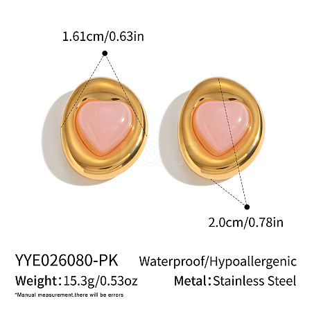 304 Stainless Steel Natural Rose Quartz Stud Earrings for Women OU7519-6-1