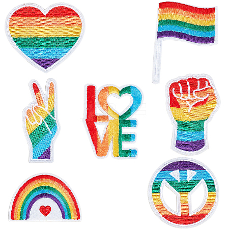 Gorgecraft 14Pcs 7 Style Rainbow/Pride Flag Theme Computerized Embroidery Cloth Iron On Patches PATC-GF0001-18-1