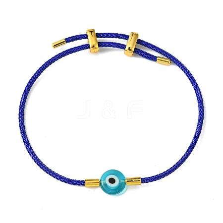 Lampwork Evil Eye & Brass Beaded Bangle BJEW-A008-01D-1