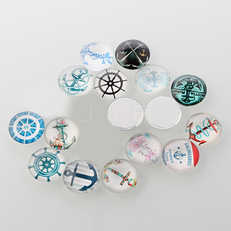 Helm &  Anchor Printed Glass Cabochons GGLA-A002-16mm-WW-1