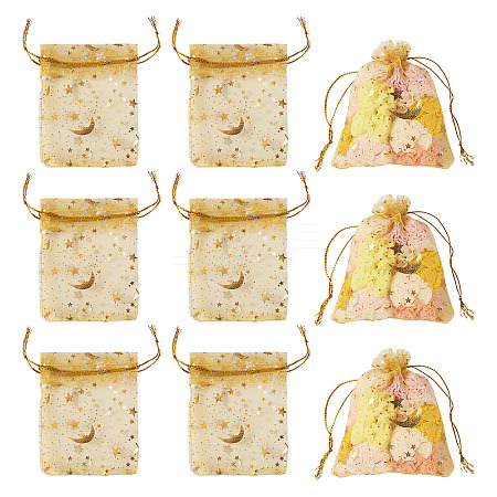 30Pcs Gold Stamping Moon Star Organza Drawstring Gift Bags ABAG-TA0002-21C-1