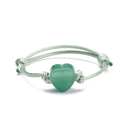 Natural Green Aventurine Heart Braided Cord Bracelet BJEW-JB07685-03-1
