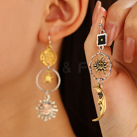 Alloy & Brass Sun with Moon Dangle Earrings FS-WG1C7D0-01-1